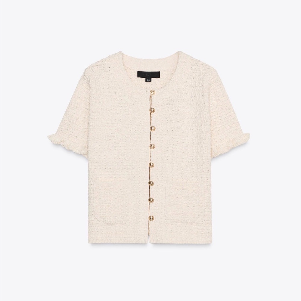Zara Cream Cardigan with Gold Accents